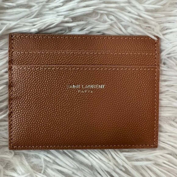 Saint Laurent Handbags - Saint Laurent Pebbled Leather Logo Card Case Blush